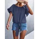 Elasticity Falbala Pleated Solid Color Tied Loose Short Sleeves Round-Neck T-Shirts Tops Elasticity Falbala Pleated Solid Color Tied Loose Short Sleeves Round-Neck T-Shirts Tops