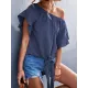 Elasticity Falbala Pleated Solid Color Tied Loose Short Sleeves Round-Neck T-Shirts Tops Elasticity Falbala Pleated Solid Color Tied Loose Short Sleeves Round-Neck T-Shirts Tops