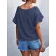 Elasticity Falbala Pleated Solid Color Tied Loose Short Sleeves Round-Neck T-Shirts Tops Elasticity Falbala Pleated Solid Color Tied Loose Short Sleeves Round-Neck T-Shirts Tops