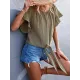 Elasticity Falbala Pleated Solid Color Tied Loose Short Sleeves Round-Neck T-Shirts Tops Elasticity Falbala Pleated Solid Color Tied Loose Short Sleeves Round-Neck T-Shirts Tops