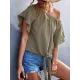 Elasticity Falbala Pleated Solid Color Tied Loose Short Sleeves Round-Neck T-Shirts Tops Elasticity Falbala Pleated Solid Color Tied Loose Short Sleeves Round-Neck T-Shirts Tops