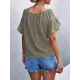 Elasticity Falbala Pleated Solid Color Tied Loose Short Sleeves Round-Neck T-Shirts Tops Elasticity Falbala Pleated Solid Color Tied Loose Short Sleeves Round-Neck T-Shirts Tops