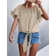 Elasticity Falbala Pleated Solid Color Tied Loose Short Sleeves Round-Neck T-Shirts Tops Elasticity Falbala Pleated Solid Color Tied Loose Short Sleeves Round-Neck T-Shirts Tops