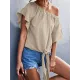 Elasticity Falbala Pleated Solid Color Tied Loose Short Sleeves Round-Neck T-Shirts Tops Elasticity Falbala Pleated Solid Color Tied Loose Short Sleeves Round-Neck T-Shirts Tops
