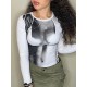 Printed Long Sleeves Skinny Round-Neck T-Shirts Tops Printed Long Sleeves Skinny Round-Neck T-Shirts Tops