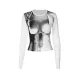 Printed Long Sleeves Skinny Round-Neck T-Shirts Tops Printed Long Sleeves Skinny Round-Neck T-Shirts Tops