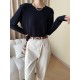 Solid Color Split-Joint Long Sleeves Round-Neck T-Shirts Tops Solid Color Split-Joint Long Sleeves Round-Neck T-Shirts Tops