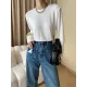 Solid Color Split-Joint Long Sleeves Round-Neck T-Shirts Tops Solid Color Split-Joint Long Sleeves Round-Neck T-Shirts Tops