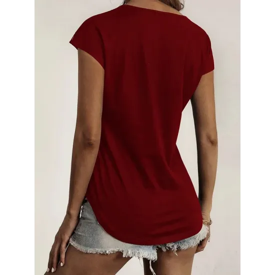 Hollow Solid Color Zipper Short Sleeves Round-Neck T-Shirts Tops
