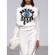 Long Sleeves Loose Applique Embroidered Figure Printed Mock Neck T-Shirts Tops Long Sleeves Loose Applique Embroidered Figure Printed Mock Neck T-Shirts Tops