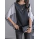 Contrast Color Split-Joint Batwing Sleeves Loose Round-Neck T-Shirts Tops Contrast Color Split-Joint Batwing Sleeves Loose Round-Neck T-Shirts Tops