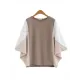 Contrast Color Split-Joint Batwing Sleeves Loose Round-Neck T-Shirts Tops Contrast Color Split-Joint Batwing Sleeves Loose Round-Neck T-Shirts Tops
