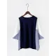 Contrast Color Split-Joint Batwing Sleeves Loose Round-Neck T-Shirts Tops Contrast Color Split-Joint Batwing Sleeves Loose Round-Neck T-Shirts Tops