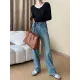 Asymmetric Split-Joint False Two Long Sleeves Round-Neck T-Shirts Tops Asymmetric Split-Joint False Two Long Sleeves Round-Neck T-Shirts Tops