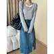 Asymmetric Split-Joint False Two Long Sleeves Round-Neck T-Shirts Tops Asymmetric Split-Joint False Two Long Sleeves Round-Neck T-Shirts Tops
