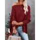 Solid Color Split-side Long Sleeves Loose Boat Neck T-shirts Solid Color Split-side Long Sleeves Loose Boat Neck T-shirts