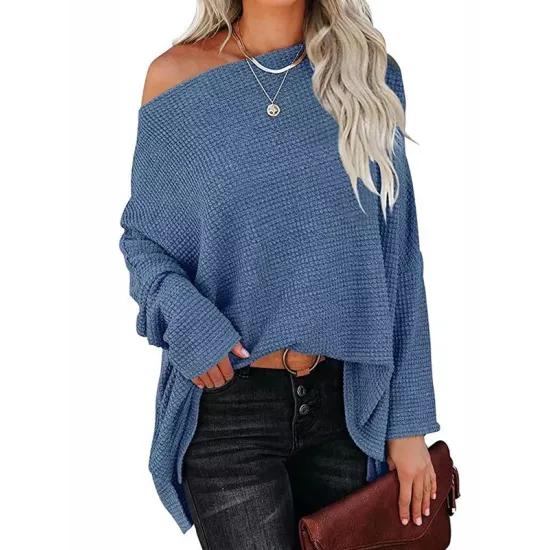 Solid Color Split-side Long Sleeves Loose Boat Neck T-shirts Solid Color Split-side Long Sleeves Loose Boat Neck T-shirts