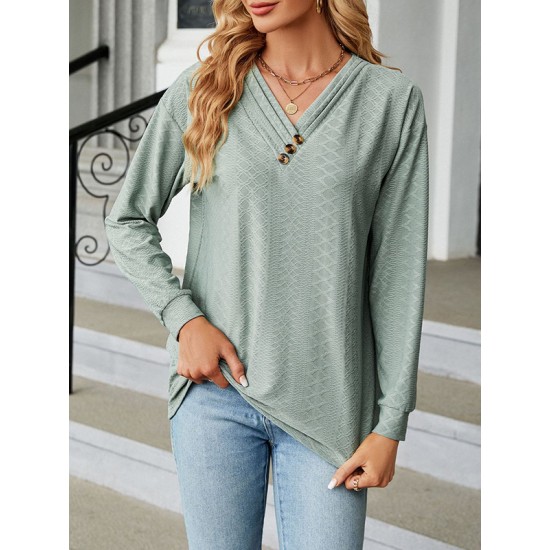 Split-Joint Long Sleeves Loose V-Neck T-Shirts Split-Joint Long Sleeves Loose V-Neck T-Shirts
