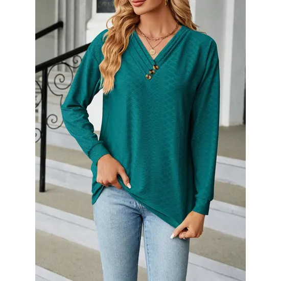 Split-Joint Long Sleeves Loose V-Neck T-Shirts Split-Joint Long Sleeves Loose V-Neck T-Shirts