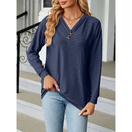 Split-Joint Long Sleeves Loose V-Neck T-Shirts Split-Joint Long Sleeves Loose V-Neck T-Shirts