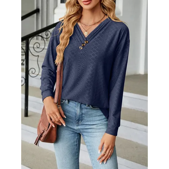 Split-Joint Long Sleeves Loose V-Neck T-Shirts Split-Joint Long Sleeves Loose V-Neck T-Shirts