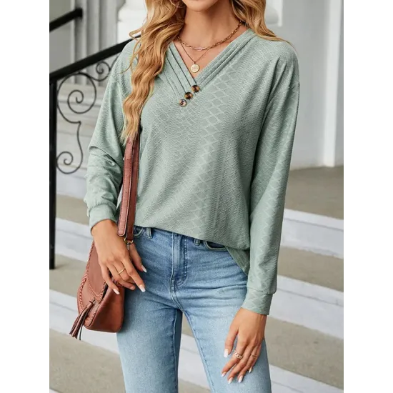 Split-Joint Long Sleeves Loose V-Neck T-Shirts Split-Joint Long Sleeves Loose V-Neck T-Shirts