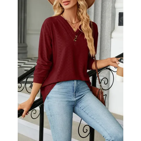 Split-Joint Long Sleeves Loose V-Neck T-Shirts Split-Joint Long Sleeves Loose V-Neck T-Shirts