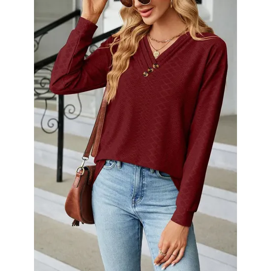 Split-Joint Long Sleeves Loose V-Neck T-Shirts Split-Joint Long Sleeves Loose V-Neck T-Shirts