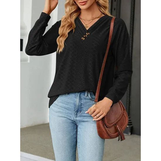 Split-Joint Long Sleeves Loose V-Neck T-Shirts Split-Joint Long Sleeves Loose V-Neck T-Shirts