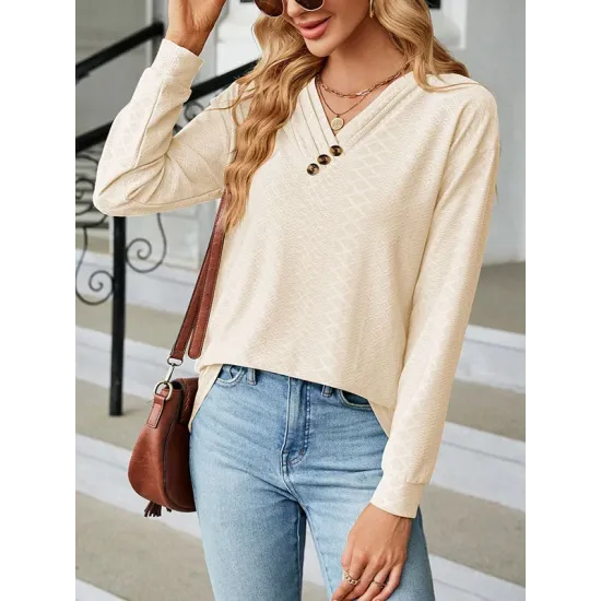 Split-Joint Long Sleeves Loose V-Neck T-Shirts Split-Joint Long Sleeves Loose V-Neck T-Shirts