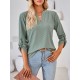 Jacquard Solid Color Loose Three-Quarter Sleeves V-Neck T-Shirts Jacquard Solid Color Loose Three-Quarter Sleeves V-Neck T-Shirts