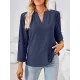 Jacquard Solid Color Loose Three-Quarter Sleeves V-Neck T-Shirts Jacquard Solid Color Loose Three-Quarter Sleeves V-Neck T-Shirts