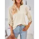 Jacquard Solid Color Loose Three-Quarter Sleeves V-Neck T-Shirts Jacquard Solid Color Loose Three-Quarter Sleeves V-Neck T-Shirts