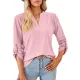 Jacquard Solid Color Loose Three-Quarter Sleeves V-Neck T-Shirts Jacquard Solid Color Loose Three-Quarter Sleeves V-Neck T-Shirts