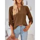 Jacquard Solid Color Loose Three-Quarter Sleeves V-Neck T-Shirts Jacquard Solid Color Loose Three-Quarter Sleeves V-Neck T-Shirts