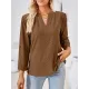 Jacquard Solid Color Loose Three-Quarter Sleeves V-Neck T-Shirts Jacquard Solid Color Loose Three-Quarter Sleeves V-Neck T-Shirts
