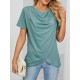 Pleated Solid Color Split-Joint Loose Short Sleeves Round-Neck T-Shirts Pleated Solid Color Split-Joint Loose Short Sleeves Round-Neck T-Shirts