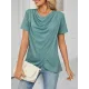 Pleated Solid Color Split-Joint Loose Short Sleeves Round-Neck T-Shirts Pleated Solid Color Split-Joint Loose Short Sleeves Round-Neck T-Shirts