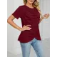 Pleated Solid Color Split-Joint Loose Short Sleeves Round-Neck T-Shirts Pleated Solid Color Split-Joint Loose Short Sleeves Round-Neck T-Shirts