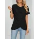 Pleated Solid Color Split-Joint Loose Short Sleeves Round-Neck T-Shirts Pleated Solid Color Split-Joint Loose Short Sleeves Round-Neck T-Shirts