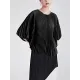 Pleated Solid Color Batwing Sleeves Loose Round-Neck T-Shirts Tops Pleated Solid Color Batwing Sleeves Loose Round-Neck T-Shirts Tops