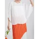 Pleated Solid Color Batwing Sleeves Loose Round-Neck T-Shirts Tops Pleated Solid Color Batwing Sleeves Loose Round-Neck T-Shirts Tops