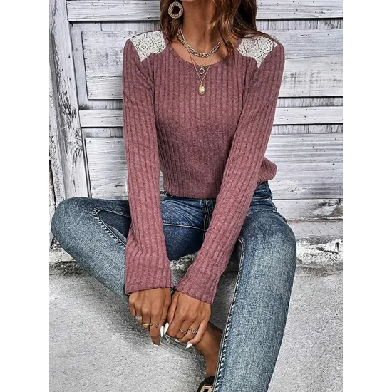 Hollow Split-Joint Long Sleeves Plus Size Round-Neck T-Shirts Tops