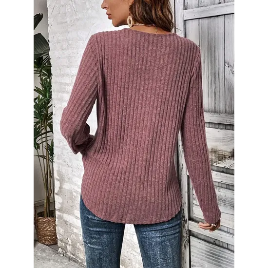 Hollow Split-Joint Long Sleeves Plus Size Round-Neck T-Shirts Tops