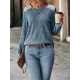 Hollow Split-Joint Long Sleeves Plus Size Round-Neck T-Shirts Tops