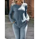 Hollow Split-Joint Long Sleeves Plus Size Round-Neck T-Shirts Tops