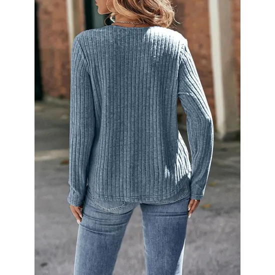 Hollow Split-Joint Long Sleeves Plus Size Round-Neck T-Shirts Tops