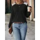 Hollow Split-Joint Long Sleeves Plus Size Round-Neck T-Shirts Tops