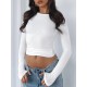 Solid Color Long Sleeves Skinny Round-Neck T-Shirts Solid Color Long Sleeves Skinny Round-Neck T-Shirts