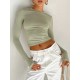 Hollow Solid Color Long Sleeves Skinny Round-Neck T-Shirts Tops Hollow Solid Color Long Sleeves Skinny Round-Neck T-Shirts Tops